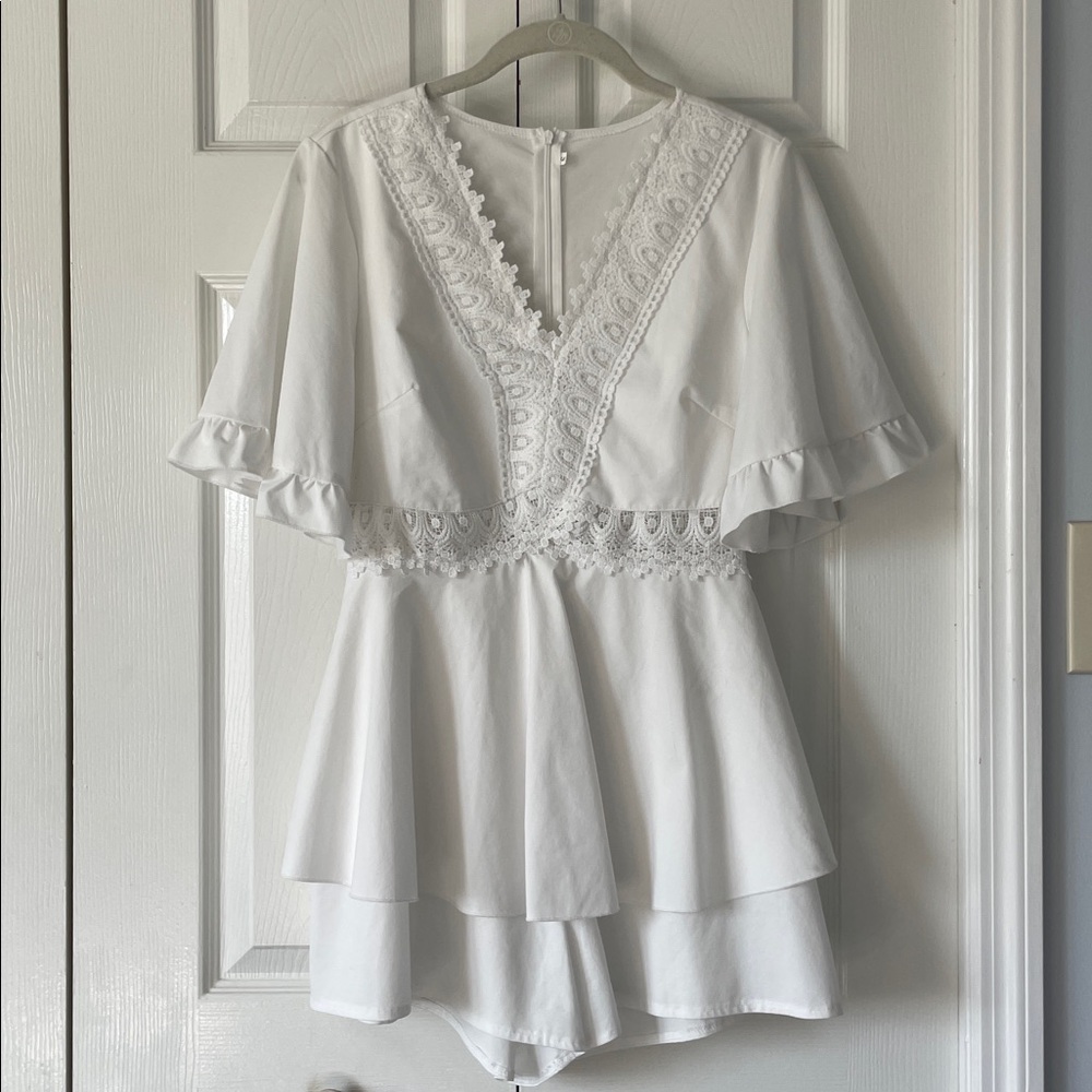 White Romper With Lace Trim